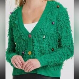 Green Textured Women's Cardigan